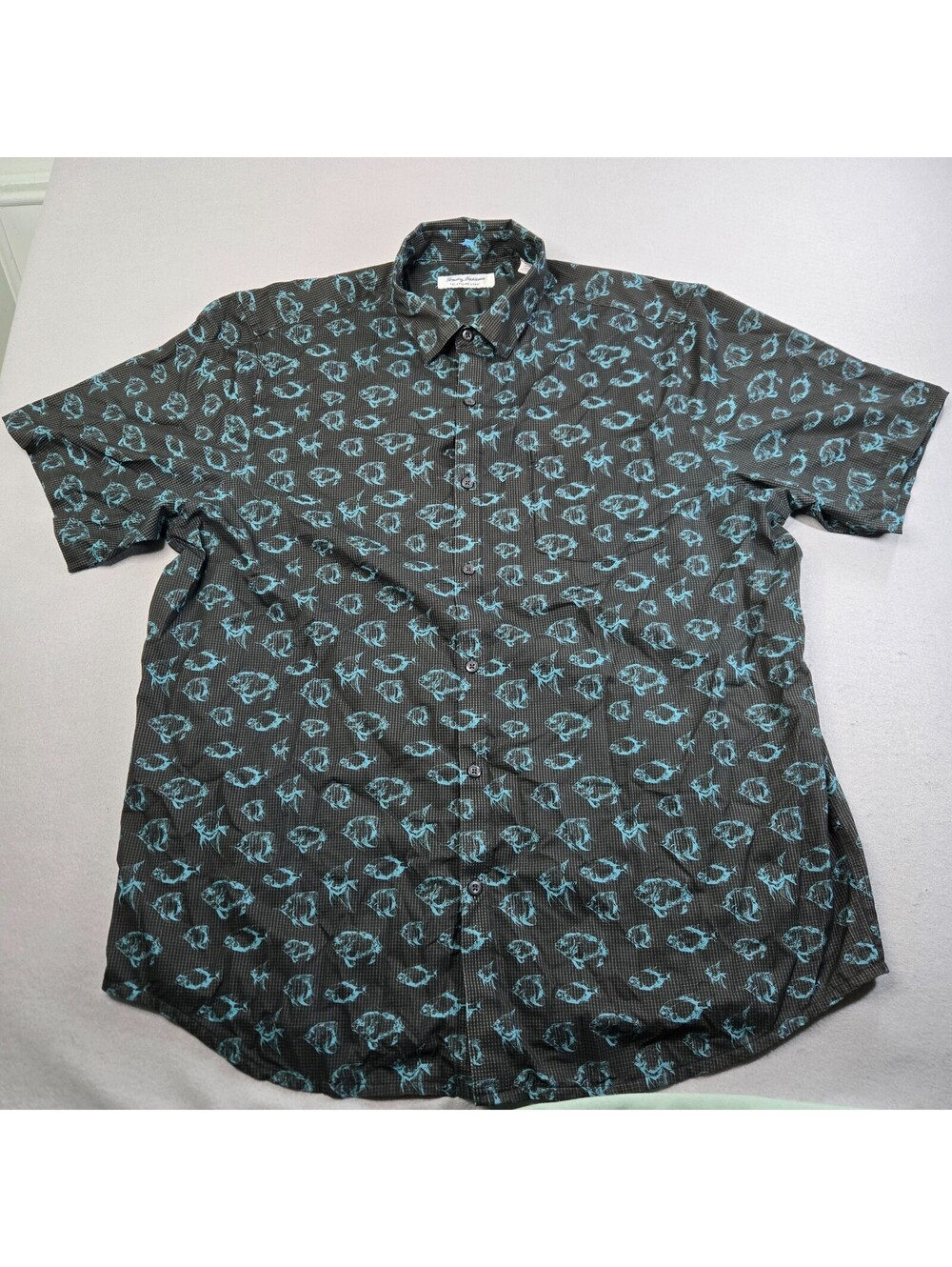 Tommy Bahama Men XLT Bahama Coast Night Schooled Fish IslandZone Shirt Black